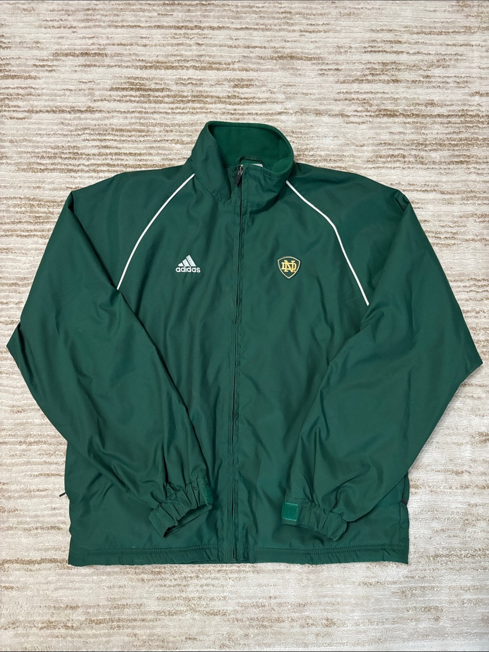 Vintage Notre Dame Adidas Dark Green Full-Zip Windbreaker Size Medium NCAA